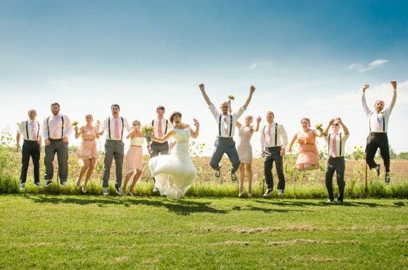 Bride and Groom and Wedding Party Celebrate at this Backyard Wedding