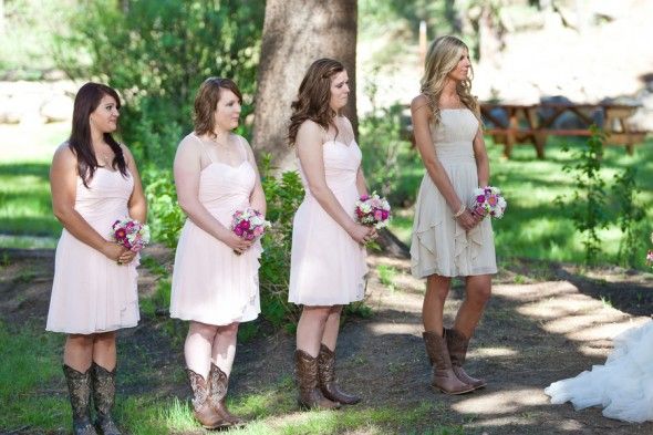 Bridesmaid in Light Pink Dresses at Rustic Lodge Wedding
