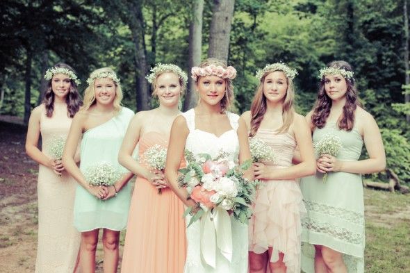 Rustic Bride and Bridesmaids in Floral Crowns
