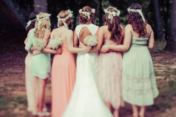 Rustic Bride and Bridesmaids in Floral Crowns
