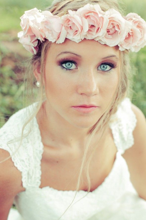 Bride with Crown of Pink Roses