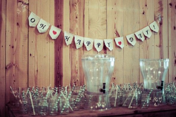 Rustic Wedding Reception Glasses and Straws