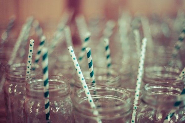 Rustic Wedding Reception Glasses and Straws