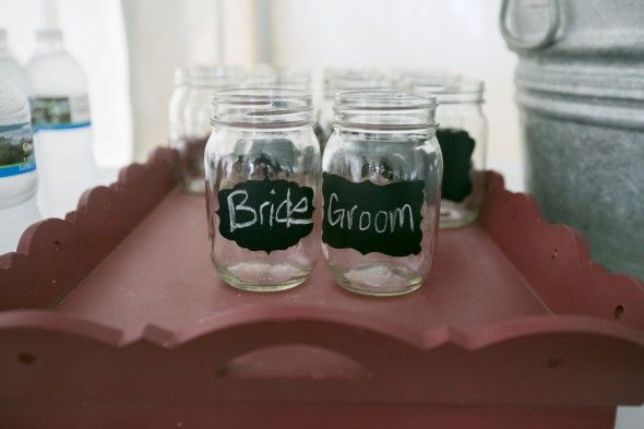 Bride and Groom Mason Jars with Chalkboard Paint