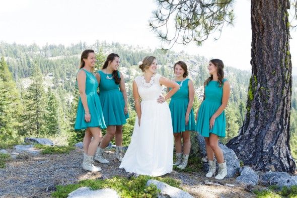 Bridesmaid in Turquoise Dresses and Combat Boots
