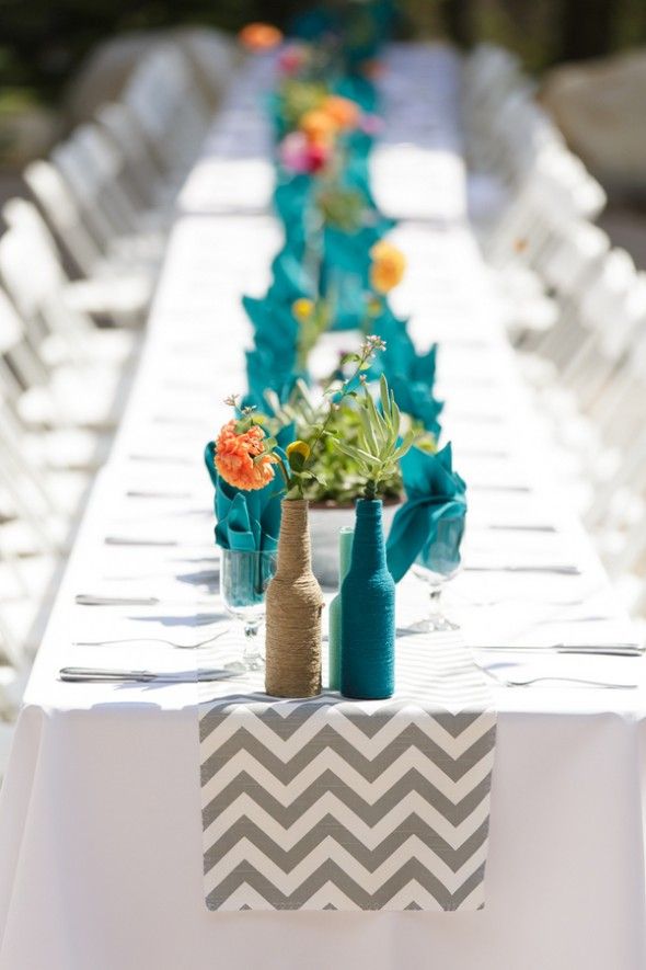 Outdoor Wedding Reception with Turquoise Color Palette