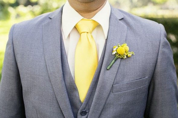Yellow Tie and Boutineer for This Groom