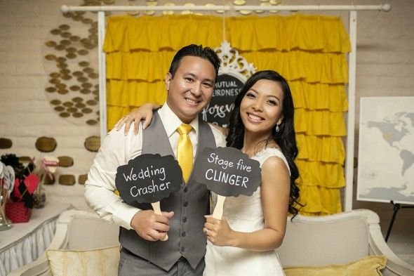 Bride and Groom with Photo Booth Props