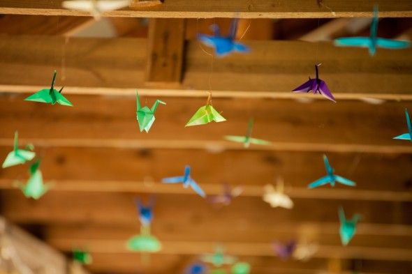 Thousands of Origami Cranes  Decorate a Wedding Barn