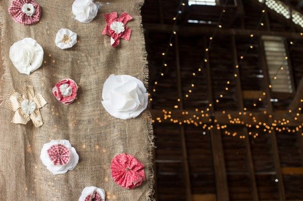 Paper Flowers Decorate a Wedding Barn