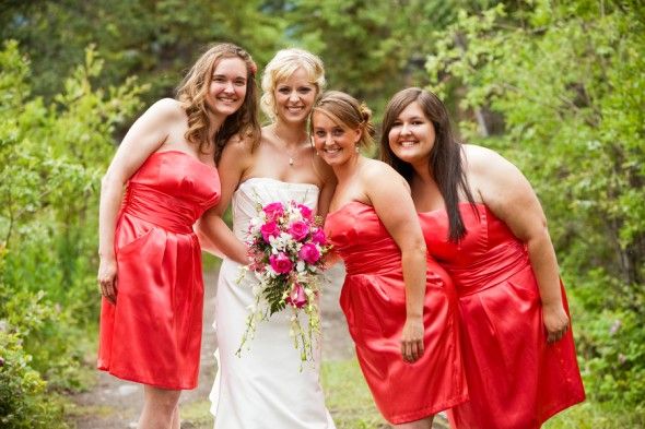 Rustic Wedding Bridesmaids in Red Dresses