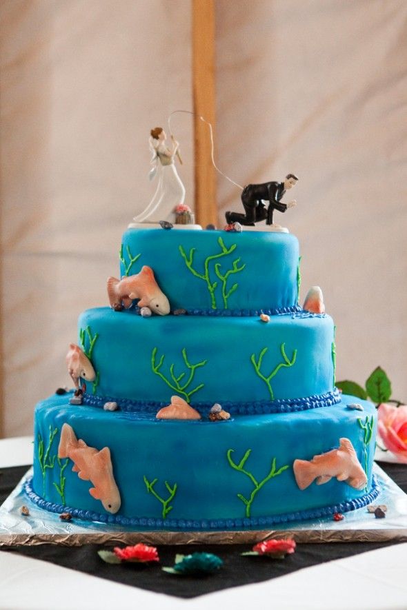 Blue Wedding Cake with Fishing Theme