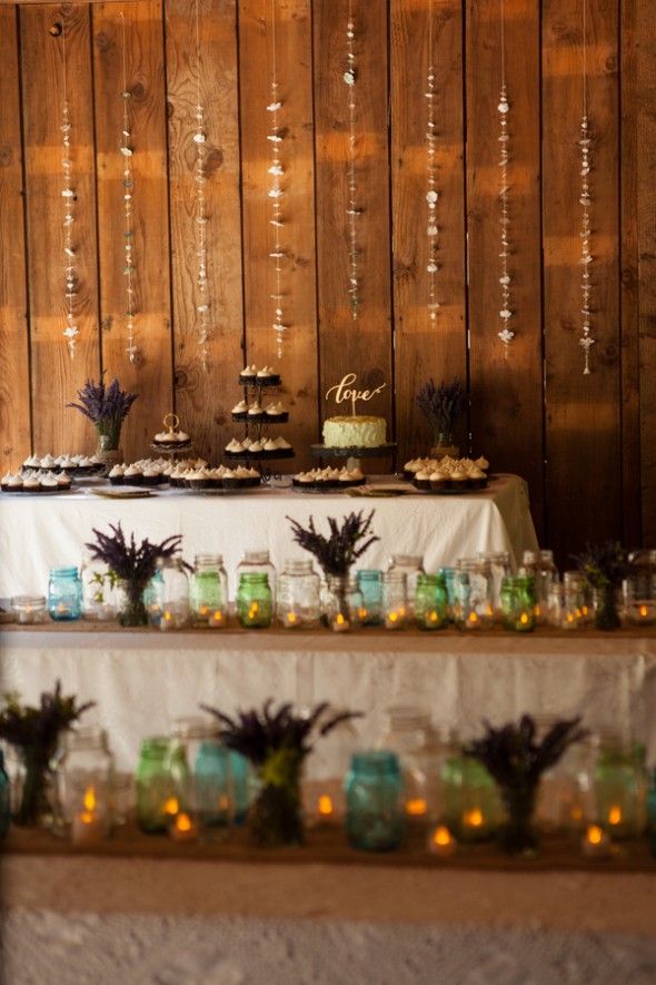 Mason Jars and Lavender as Centerpieces in Rustic Barn Wedding Decor