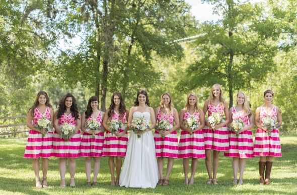 Pink Striped Bridesmaid Dresses
