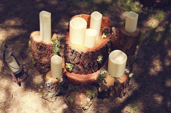 Wood & Candles For Rustic Wedding Centerpiece 