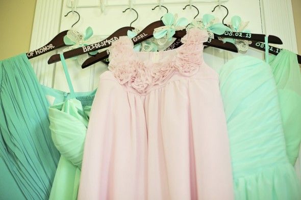 Country Wedding Bridesmaid Dresses in Mint Green and Pink
