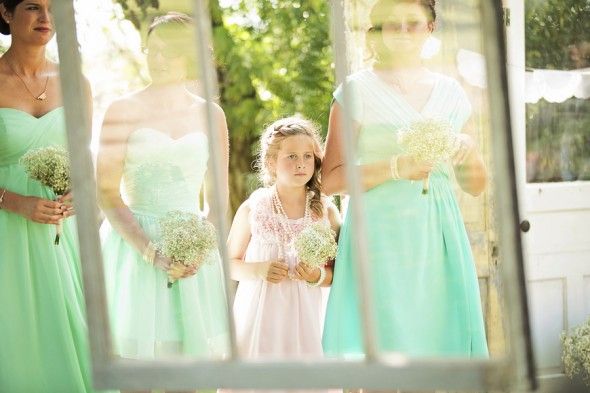 Bridesmaid in Mint Green and Flower Girl in Pink 