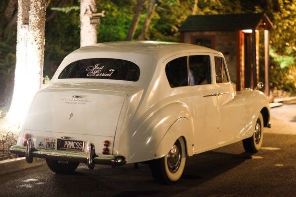 Classy Exit for Bride + Groom in Vintage Car