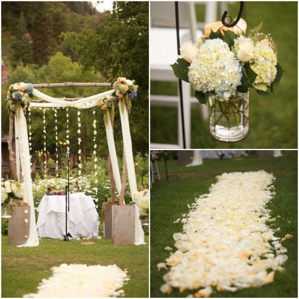 Gorgeous Rustic Chuppah of Birch Logs and Flowers 