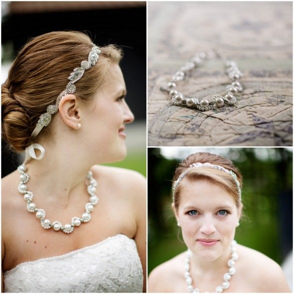 Country Bride Pearl Necklace and Sparkling Headband