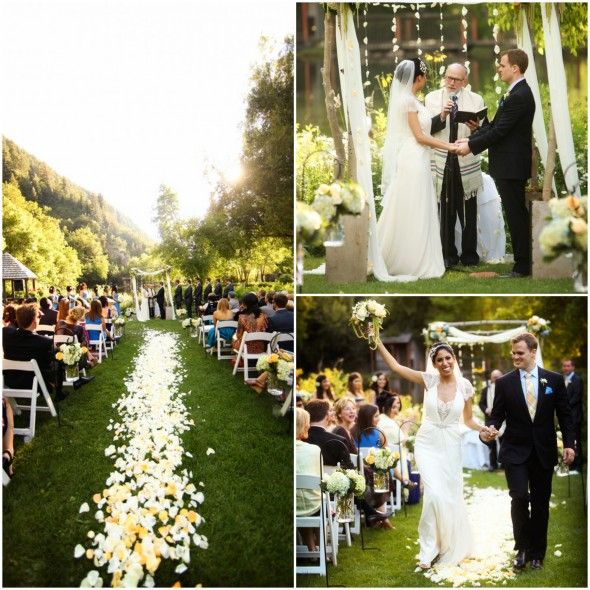 Rose Petals Line the Aisle of this Outdoor Jewish Wedding Ceremony