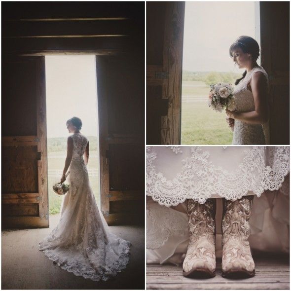 Beautiful Lace Wedding Dress Teamed with Cowboy Boots