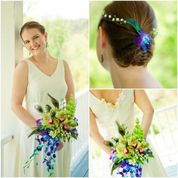 Brides Bouquet and Hair Piece with Peacock Feathers