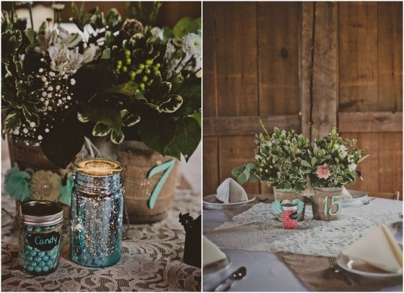 Plants and Candy Jars as Wedding Centerpeices