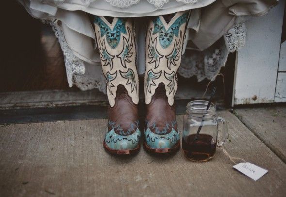 Turquoise and Brown Cowboy Boots for a Country Wedding