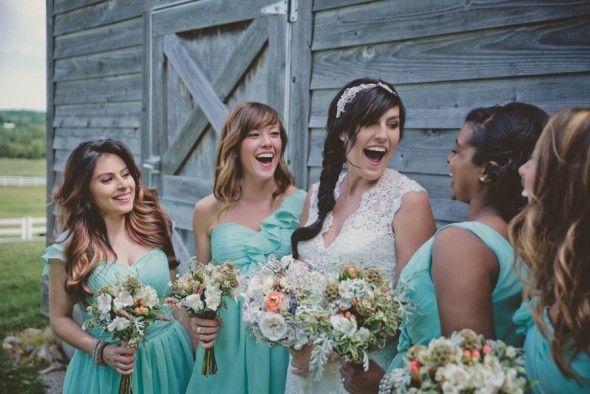 Country Bridesmaids in Mint Green Dresses