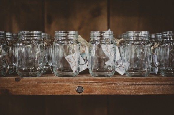 Mason Jar Mugs Serve as Place Cards and Wedding Favor