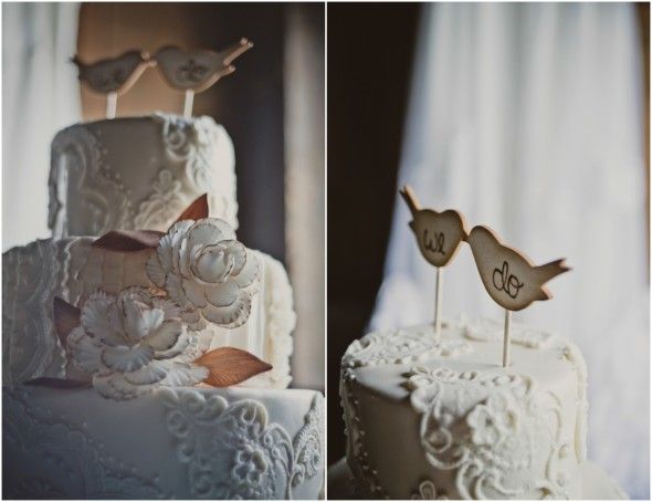Wedding Cake with Wooden Bird Cake Topper