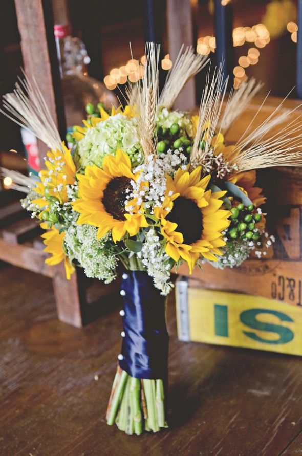 Bridal Floral Bouquet of Sunflowers and Wheat