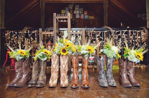 Bridesmaids Floral Bouquets of Sunflowers and Wheat