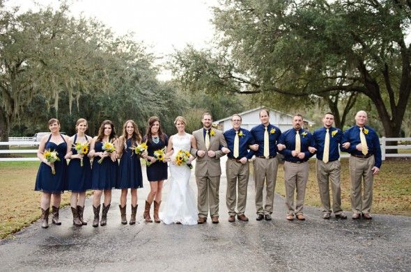 Country Wedding Party in Navy and Khaki