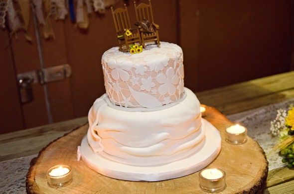 White Wedding Cake with Chair Cake Topper