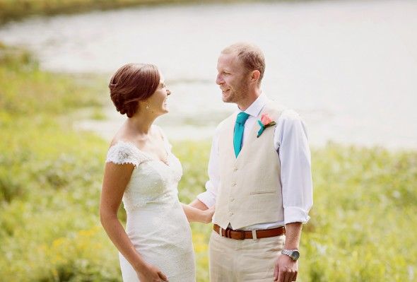 Country Bride and Groom Lakeside