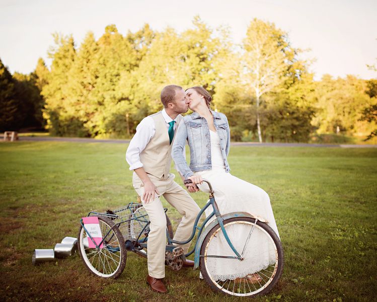 Country Bride and Groom on Bike