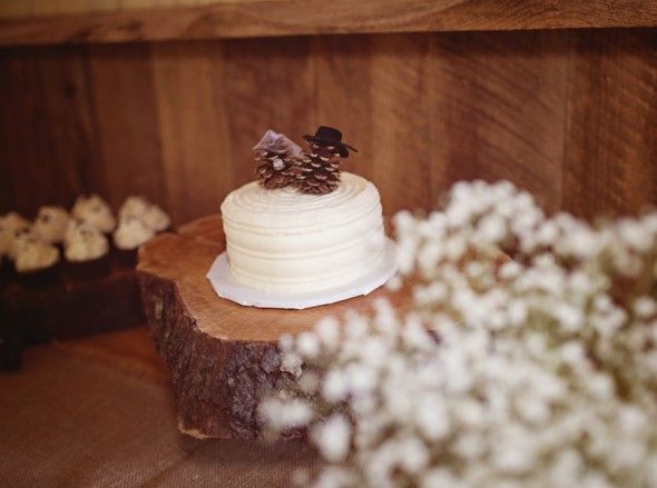 White Wedding cake with Pinecone Cake Topper