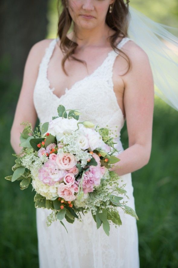 Bride with Pink and Green Bouquet