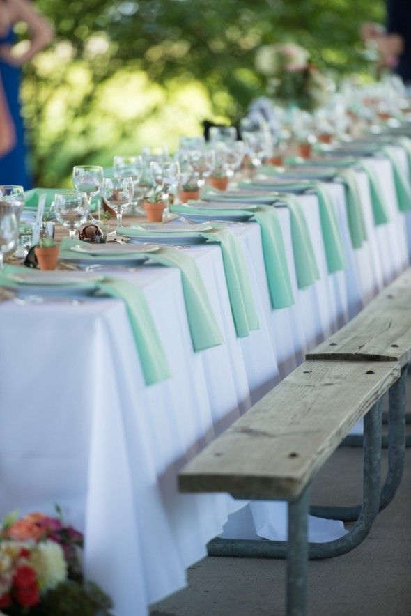 Picnic Tables Elegantly Set for Wedding Reception