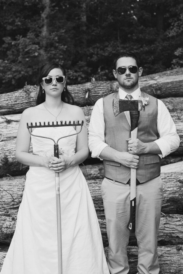 American Gothic Wedding Couple Pose