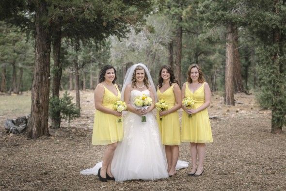 Bridesmaids in Short Yellow Dresses