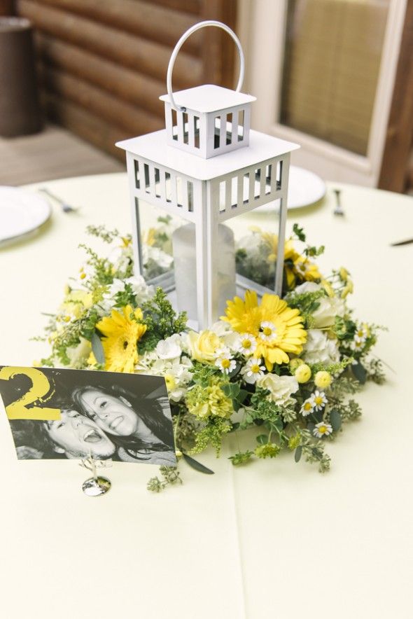 Lantern Centerpiece and Photos as Table Numbers