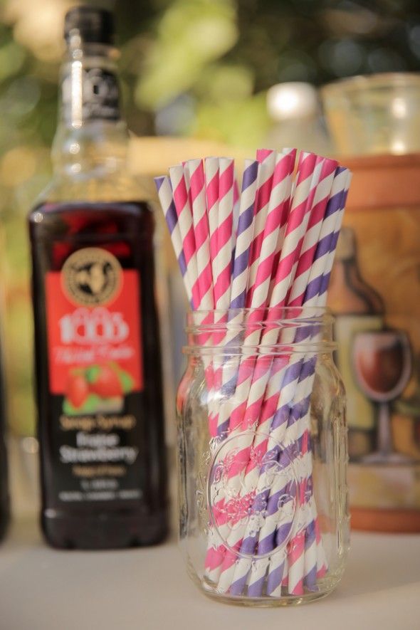 Brightly Colored Straws at Rustic Wedding 