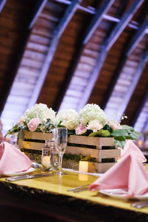Flower Centerpieces at Rustic Wedding