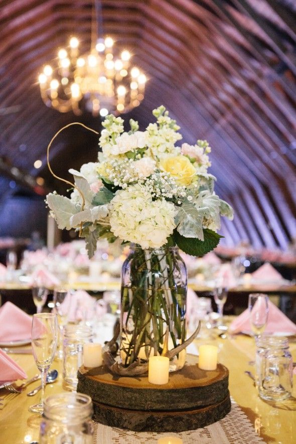 Floral Centerpiece at Rustic Barn Wedding