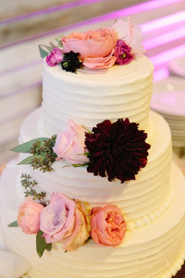 White Wedding Cake With Florals
