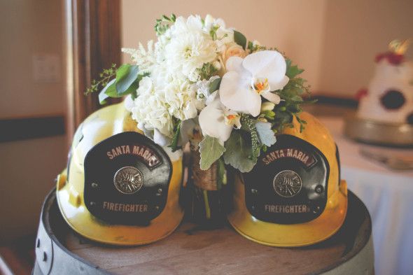 Firefighters Hats At Wedding