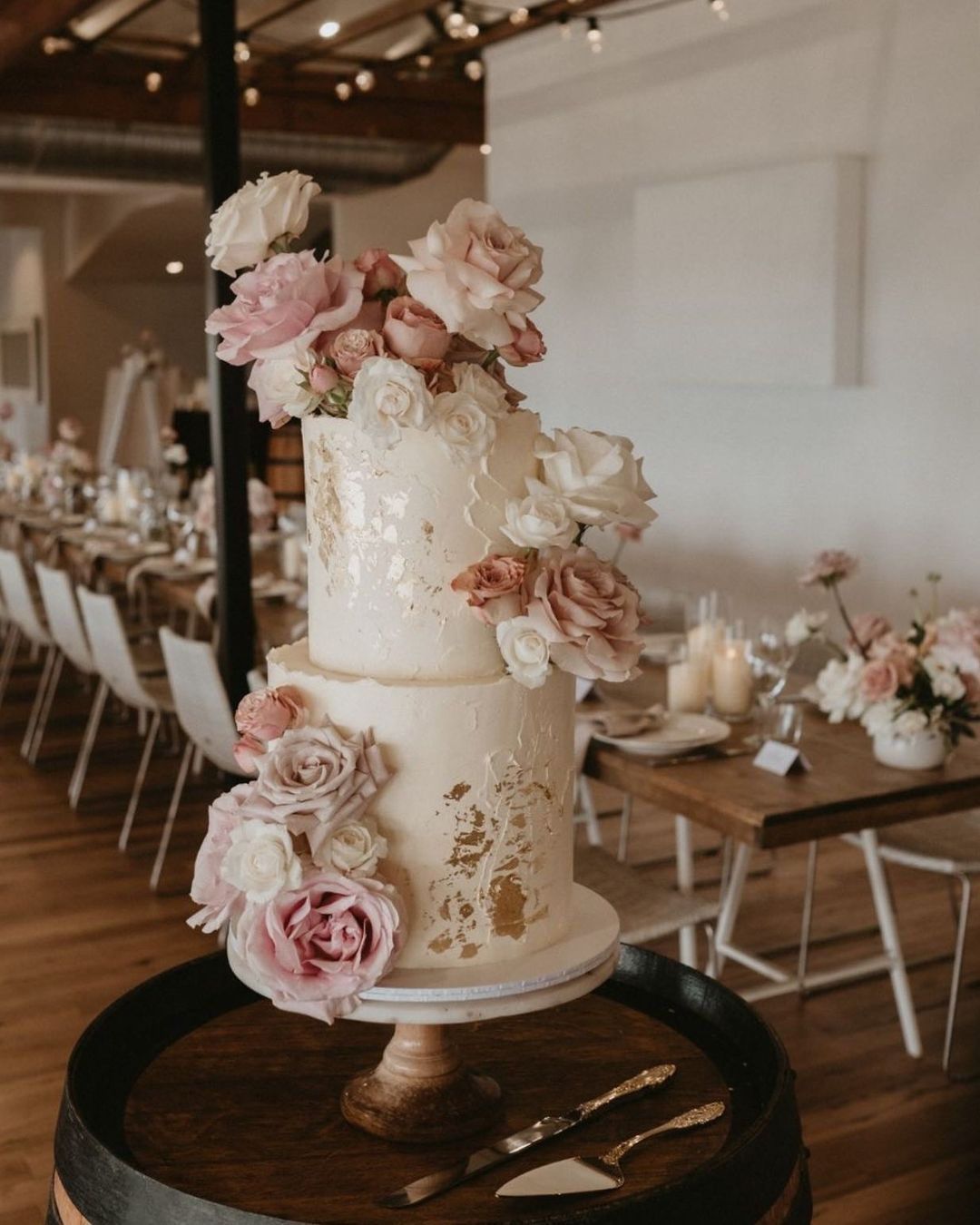 wedding cake with floral accents